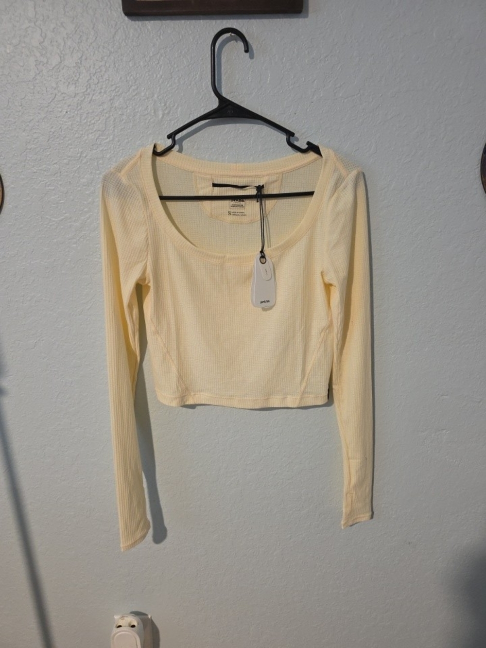 NWT prAna Send Off Waffle Crop Top Long Sleeve Sweet Cream Size S